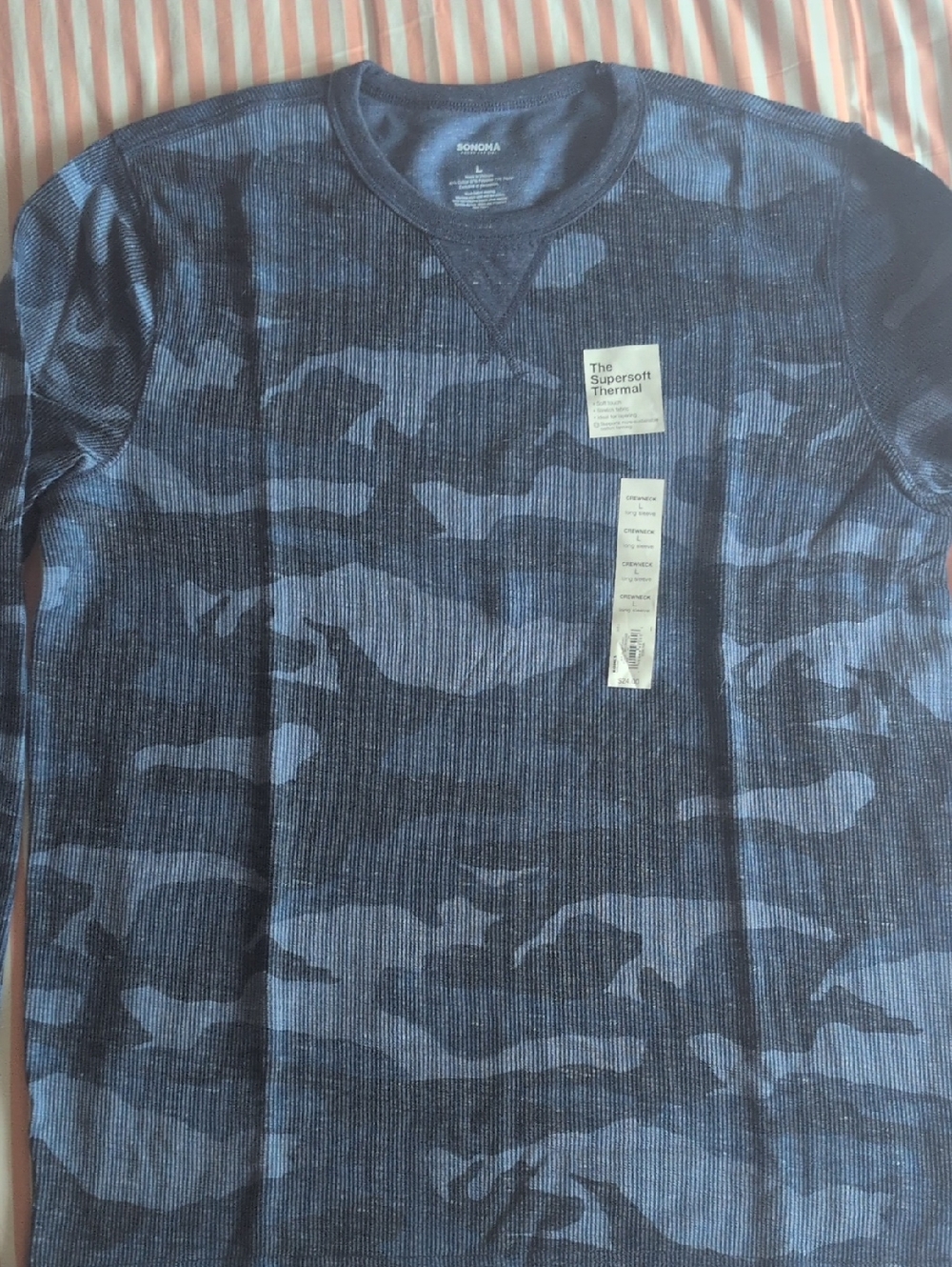 Sonoma Navy and Light Blue Camo Thermal Crewneck Sweatshirt